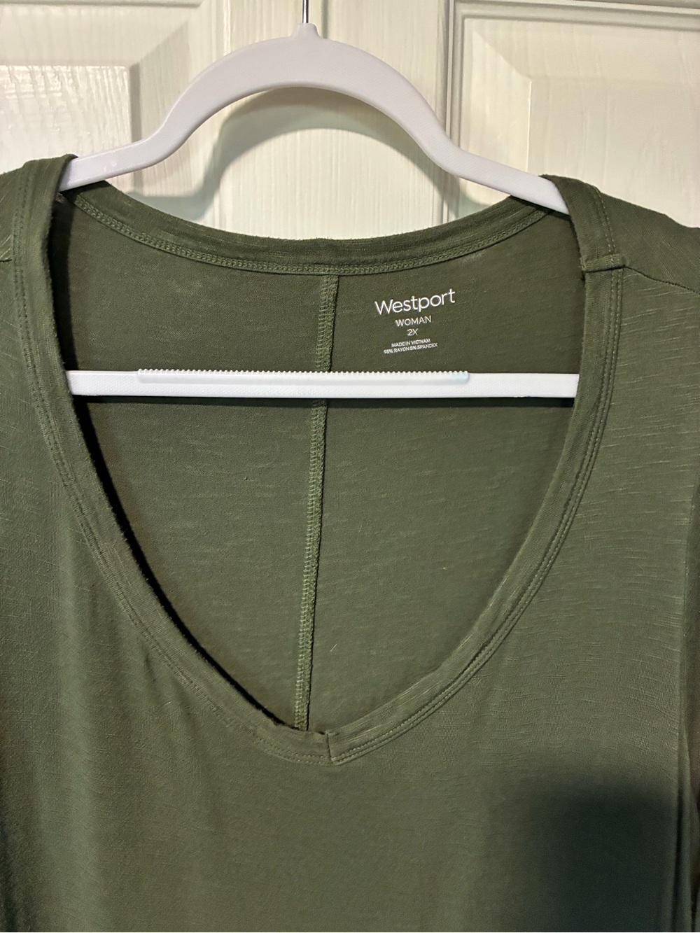 Westport Olive V-Neck 3/4 Sleeve Women's Tee - Picture 2 of 3